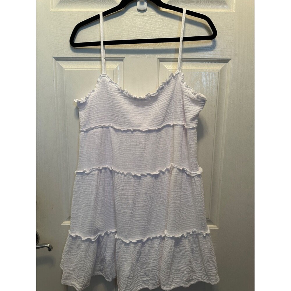 RSQ 100% Cotton White Ruffle-Trim Spaghetti Strap Mini Dress Size XL